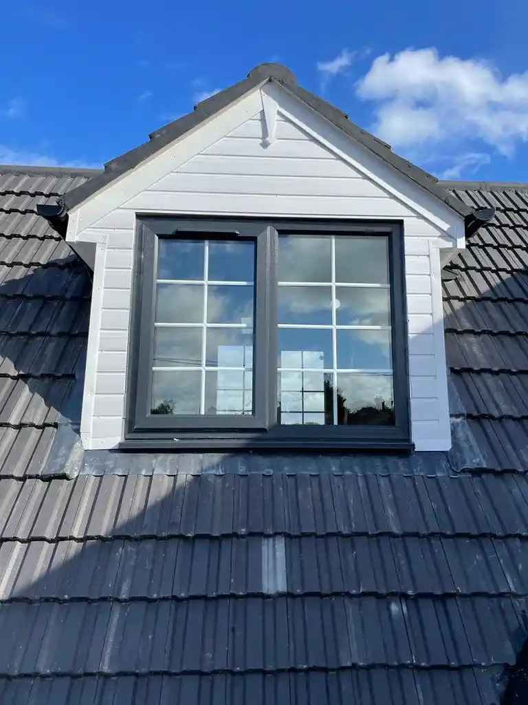 Grey dormer window installed by Bucks Glazing